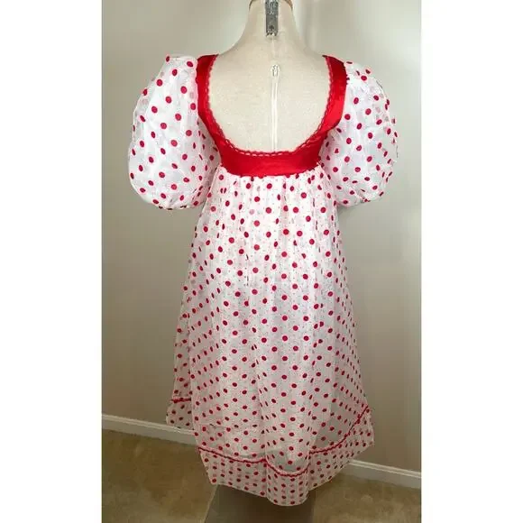 FOR LOVE & LEMONS Rhoda Polkadot Puff Sleeve Sheer Midi Dress Size XS - Picture 7 of 9